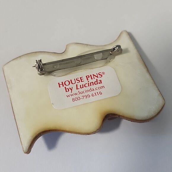 RARE House Pins By Lucinda Patriotic Flag Brooch with House Design - Picture 3 of 5